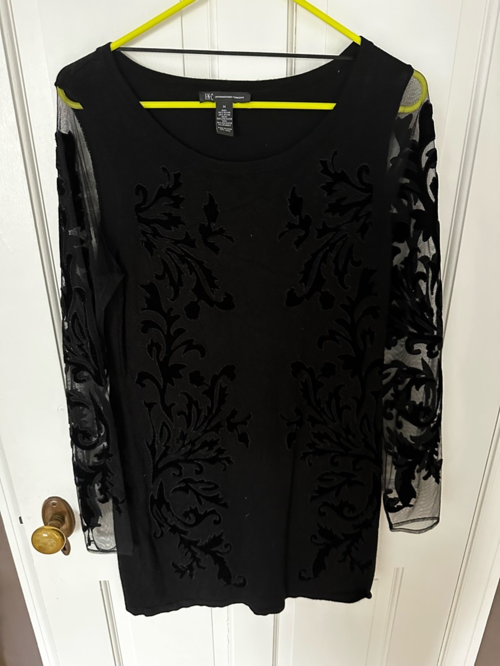 Black Long Sleeve sweater dress with Velvet Detailing and mesh lace sleeves